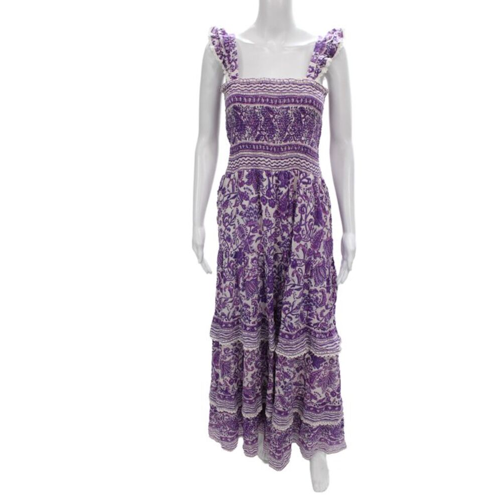 Bell Womens Maxi Floral Bohemian Purple Square Neck Sleeveless Dress Size S